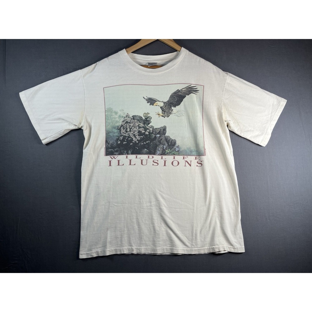 Vintage 1993 Wildlife Illusions Graphic Men's Crew Neck T-Shirt XL Single Stitch